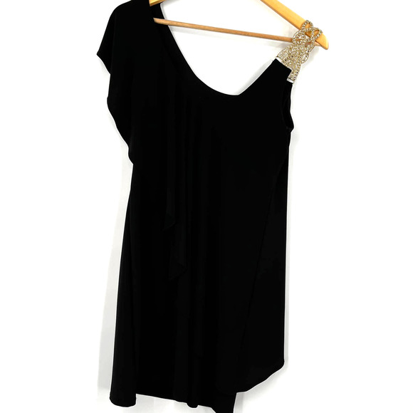 Betsy & Adam Embellished One-Shoulder Popover Cocktail Dress in Black Size 4 - Picture 8 of 12